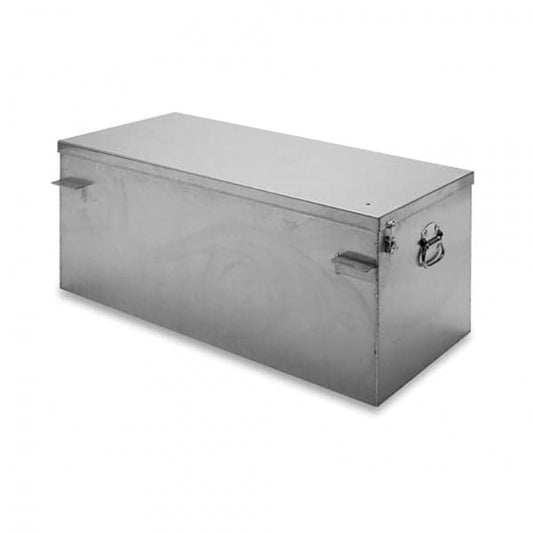 The Gunnison Drybox by Down River Equipment is made from aircraft-grade aluminum, with a secure lid and convenient side handles in a rectangular design. A durable rubber gasket ensures your items stay protected, all presented against a plain white background.