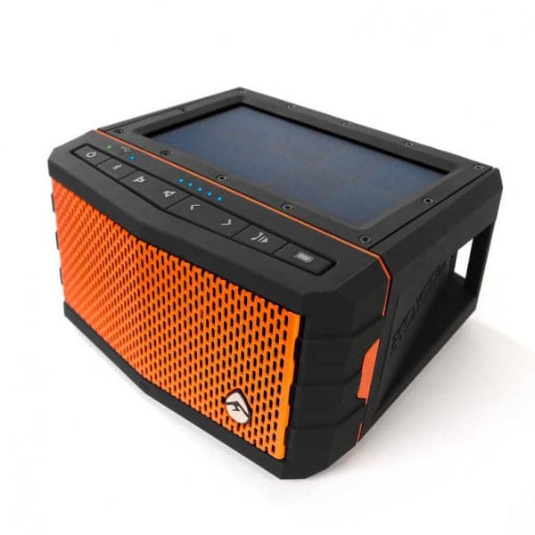 Featuring the SolJam Solar Speaker electronic, speaker manufactured by EcoXGear shown here from one angle.