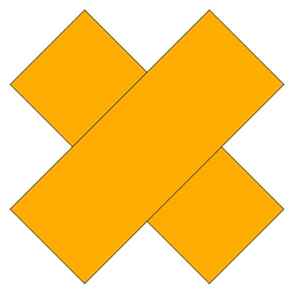 Two orange rectangles overlap in an X shape against a white background, resembling the Emergency Rescue Signal Panels by Coyote River Gear.