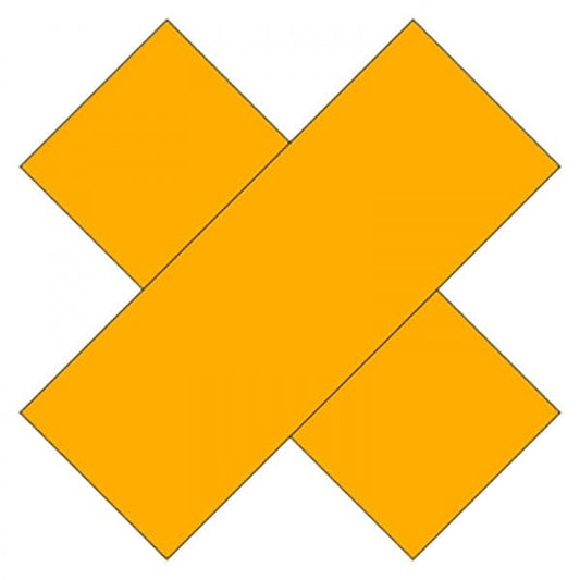 Two orange rectangles overlap in an X shape against a white background, resembling the Emergency Rescue Signal Panels by Coyote River Gear.