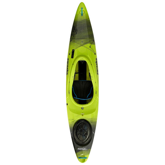 Featuring the Fusion MK II expedition / cross over kayak manufactured by Pyranha shown here from one angle.