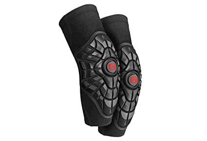 Featuring the Elite Elbow Guards body armor manufactured by G-Form shown here from one angle.