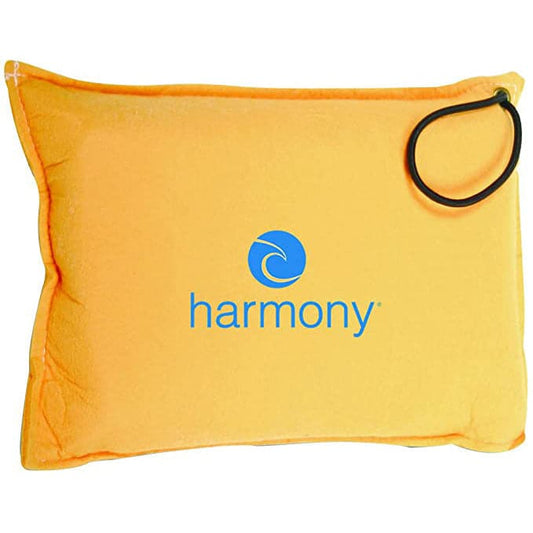 The Boater's Sponge from Harmony Gear is orange and rectangular, featuring "harmony" and a blue wave logo on the front. It includes a durable cellulose cover and has a black strap attached to one corner.
