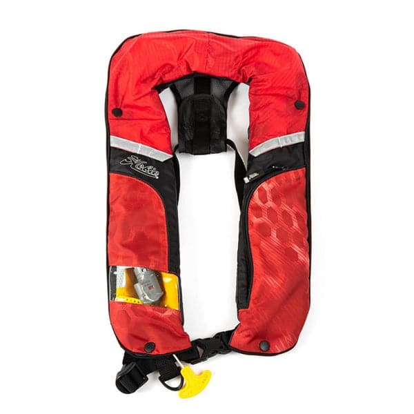 Featuring the Inflatable PFD inflatable pfd manufactured by Hobie shown here from an eighth angle.