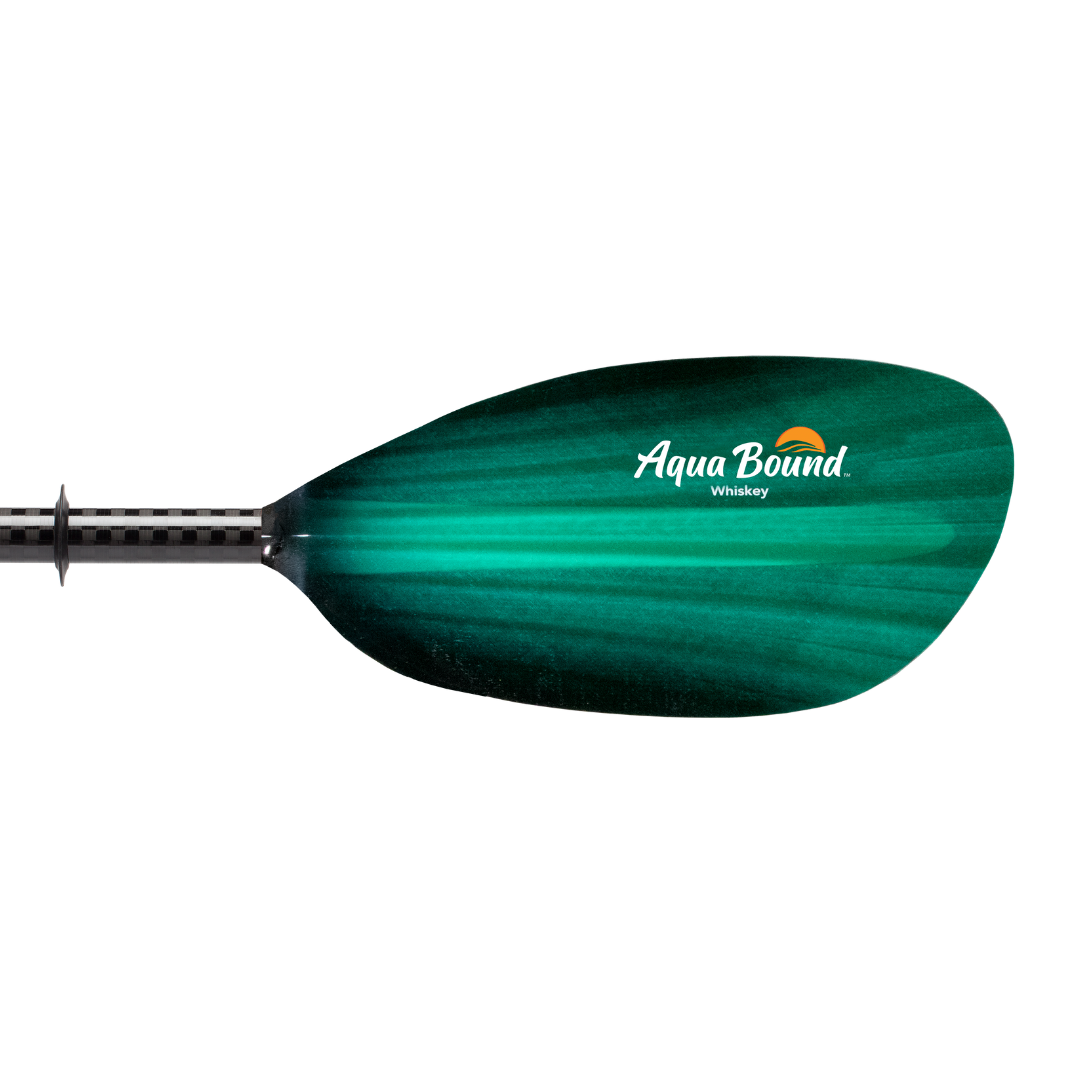 Featuring the Whiskey 2-Piece Paddle fishing kayak paddle, fishing paddle, ik paddle, pack raft paddle, touring / rec paddle manufactured by AquaBound shown here from a fourth angle.