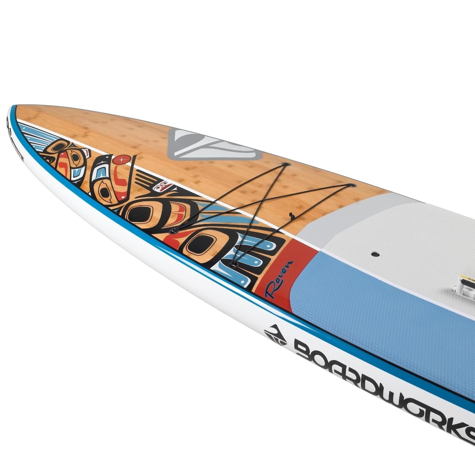 Featuring the Raven 12'6 rigid sup manufactured by Boardworks shown here from a third angle.