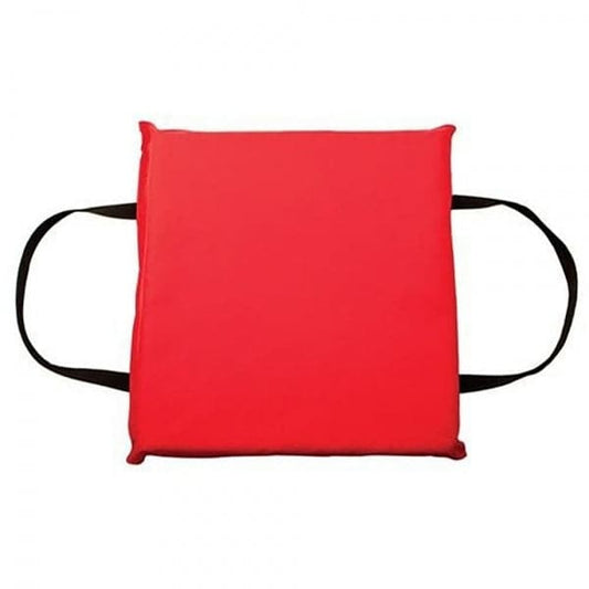 The Down River Equipment Throwable Cushion - Type IV, a red flotation device with black handles, is expertly designed and US Coast Guard Approved for safety.