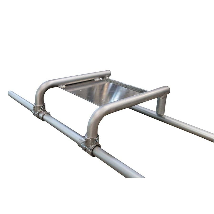 The Cope & Weld Flip Seat Bracket by Down River Equipment is an aluminum roof rack featuring a flat platform, curved bars, and fastening clamps for easy attachment to vehicle roofs. Its removable bracket enhances your cargo space for flexible adventures.