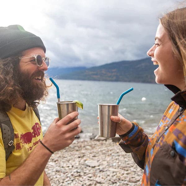 Featuring the Straw 4-Pack camp cup, gift for kayaker, gift for paddle boader, gift for rafter, gifts for her, gifts for him, gifts under $25, kitchen, reusable, straws manufactured by Klean Kanteen shown here from a second angle.