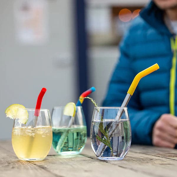 Featuring the Straw 4-Pack camp cup, gift for kayaker, gift for paddle boader, gift for rafter, gifts for her, gifts for him, gifts under $25, kitchen, reusable, straws manufactured by Klean Kanteen shown here from a third angle.