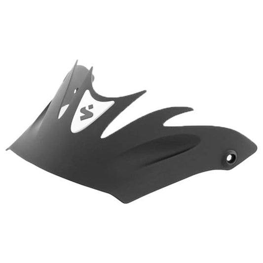 The Rocker Visor by Sweet Protection is a black and white helmet visor designed for Rocker helmets, featuring a pointed design with an attachment hole on one side. It's the perfect replacement accessory to enhance your riding experience.