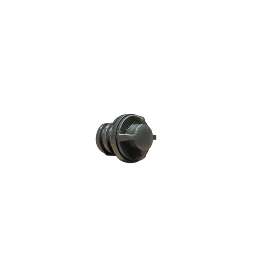 A small, black plastic cylindrical knob with a rounded top and layered grooves along the sides, resembling Canyon Coolers' Replacement Cooler Drain Plugs.
