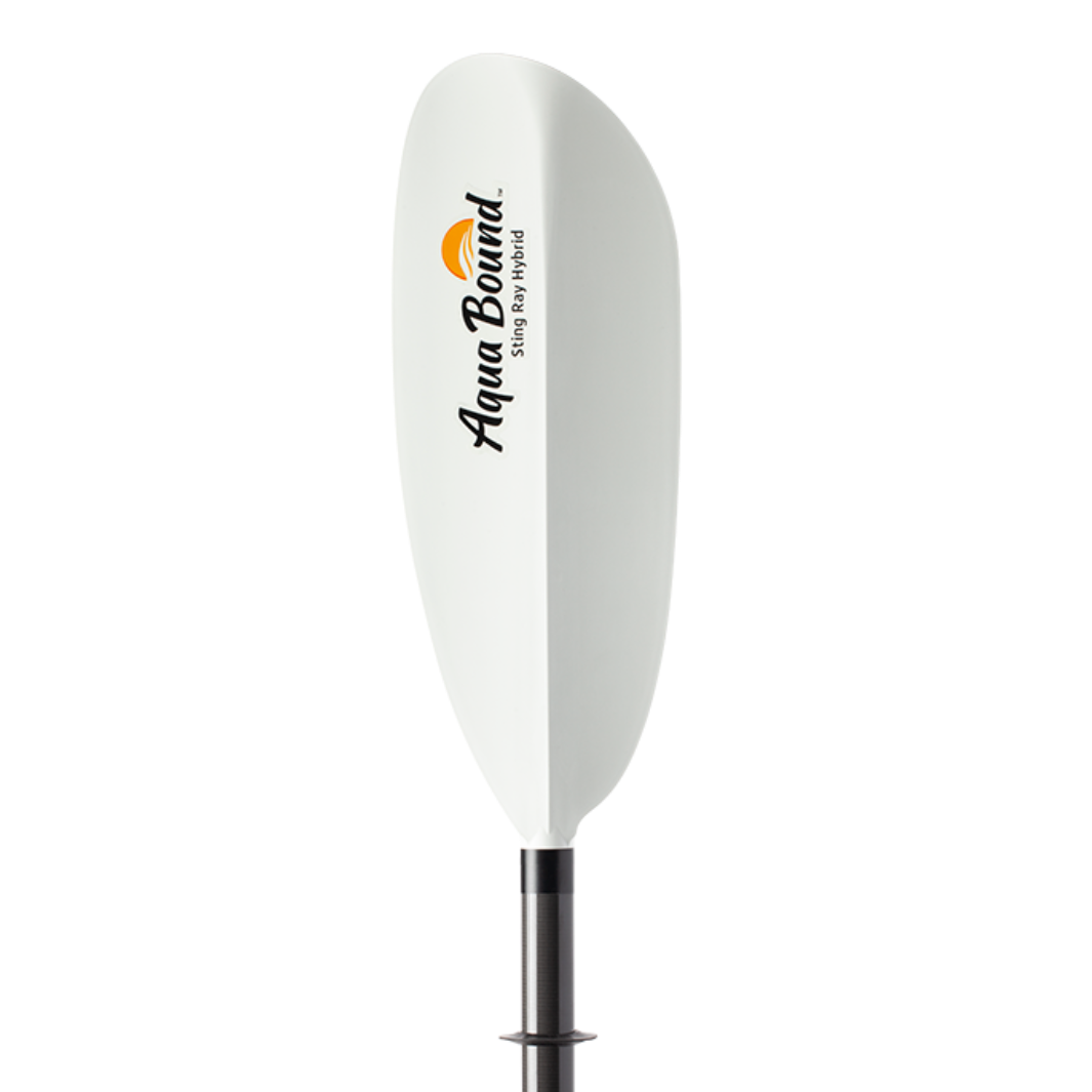 Featuring the Sting Ray Hybrid 2-Piece Kayak Paddle fishing kayak paddle, fishing paddle, touring / rec paddle manufactured by AquaBound shown here from one angle.