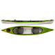 A Hurricane Santee 140 Tandem kayak in green and white with two seats.