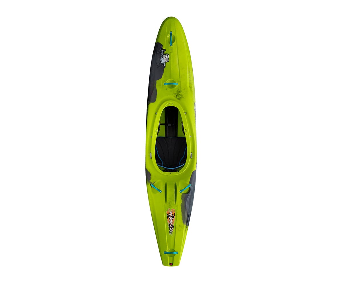Featuring the Scorch X creek boat, river runner kayak manufactured by Pyranha shown here from one angle.