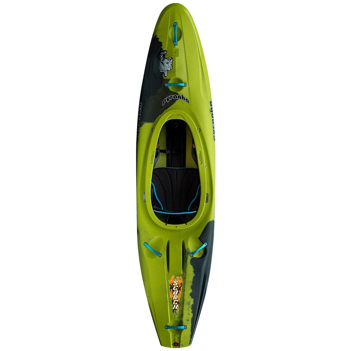 Featuring the Scorch creek boat, river runner kayak manufactured by Pyranha shown here from a second angle.