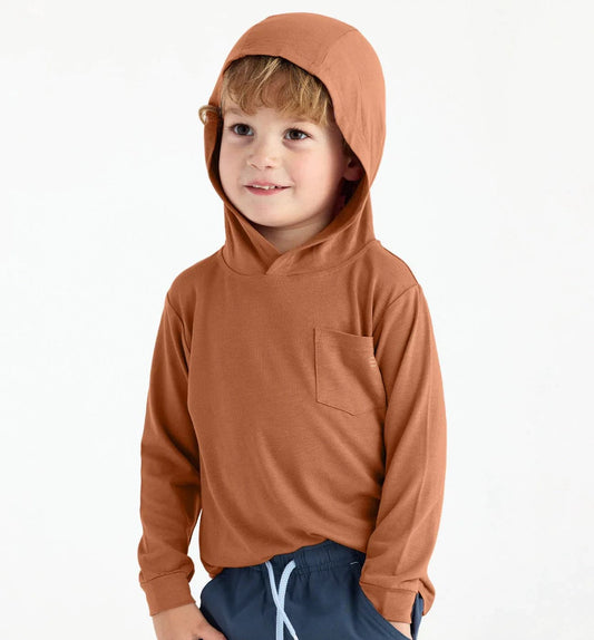 Featuring the Toddler Bamboo Shade Hoody kid's and babies, kid's thermal layering manufactured by Free Fly shown here from one angle.