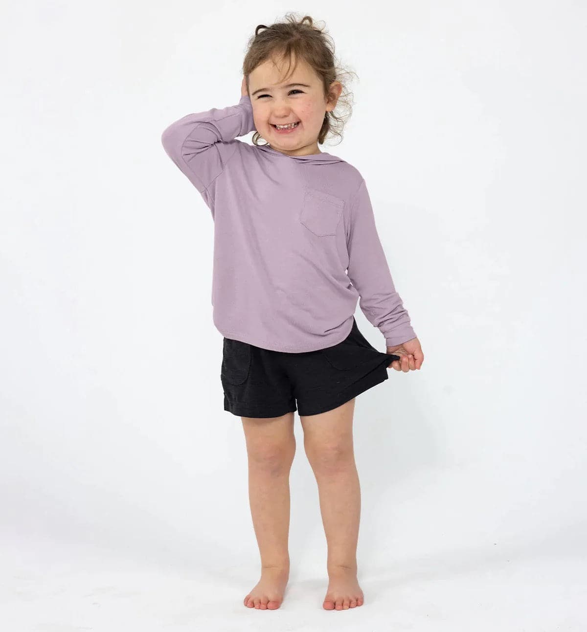 Featuring the Toddler Bamboo Shade Hoody kid's and babies, kid's thermal layering manufactured by Free Fly shown here from a third angle.