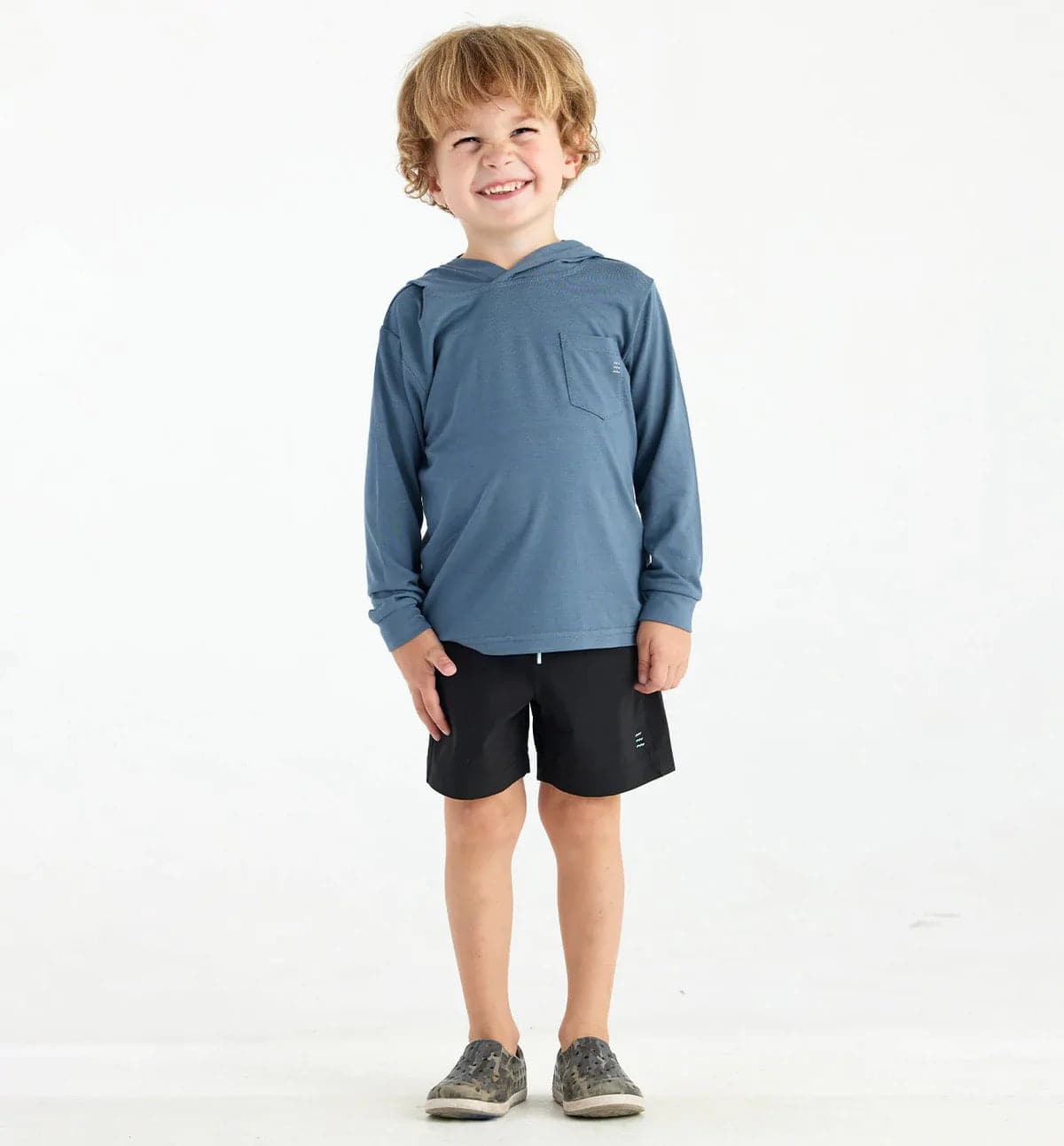 Featuring the Toddler Bamboo Shade Hoody kid's and babies, kid's thermal layering manufactured by Free Fly shown here from a fifth angle.