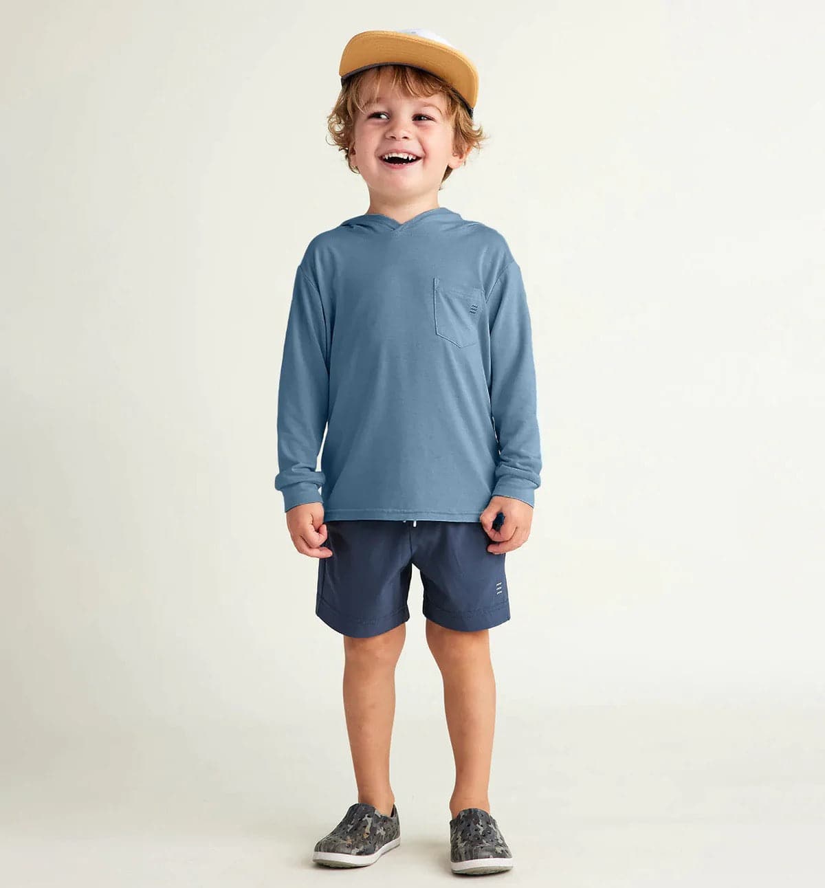 Featuring the Toddler Bamboo Shade Hoody kid's and babies, kid's thermal layering manufactured by Free Fly shown here from an eighth angle.