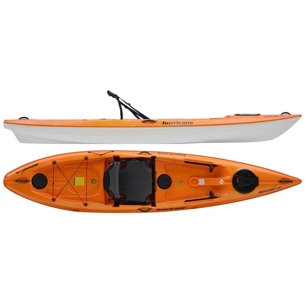 Featuring the Skimmer 116 1st Class sit-on-top rec / touring kayak manufactured by Hurricane shown here from a fourth angle.