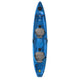 Top view of the stylish Skimmer Tandem 140 from Hurricane Kayaks in blue, showcasing two gray seats plus convenient storage compartments.