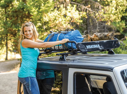 Featuring the Skyline Tower roof rack manufactured by Yakima shown here from a sixth angle.
