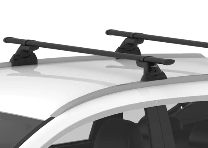Featuring the Skyline Tower roof rack manufactured by Yakima shown here from one angle.