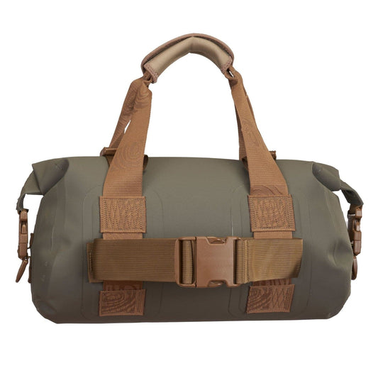Featuring the Goforth Duffel dry bag manufactured by Watershed shown here from one angle.