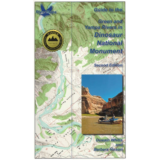 Featuring the Guide to Green and Yampa Rivers - Dinosaur National Monument guide book manufactured by Rivermaps shown here from one angle.