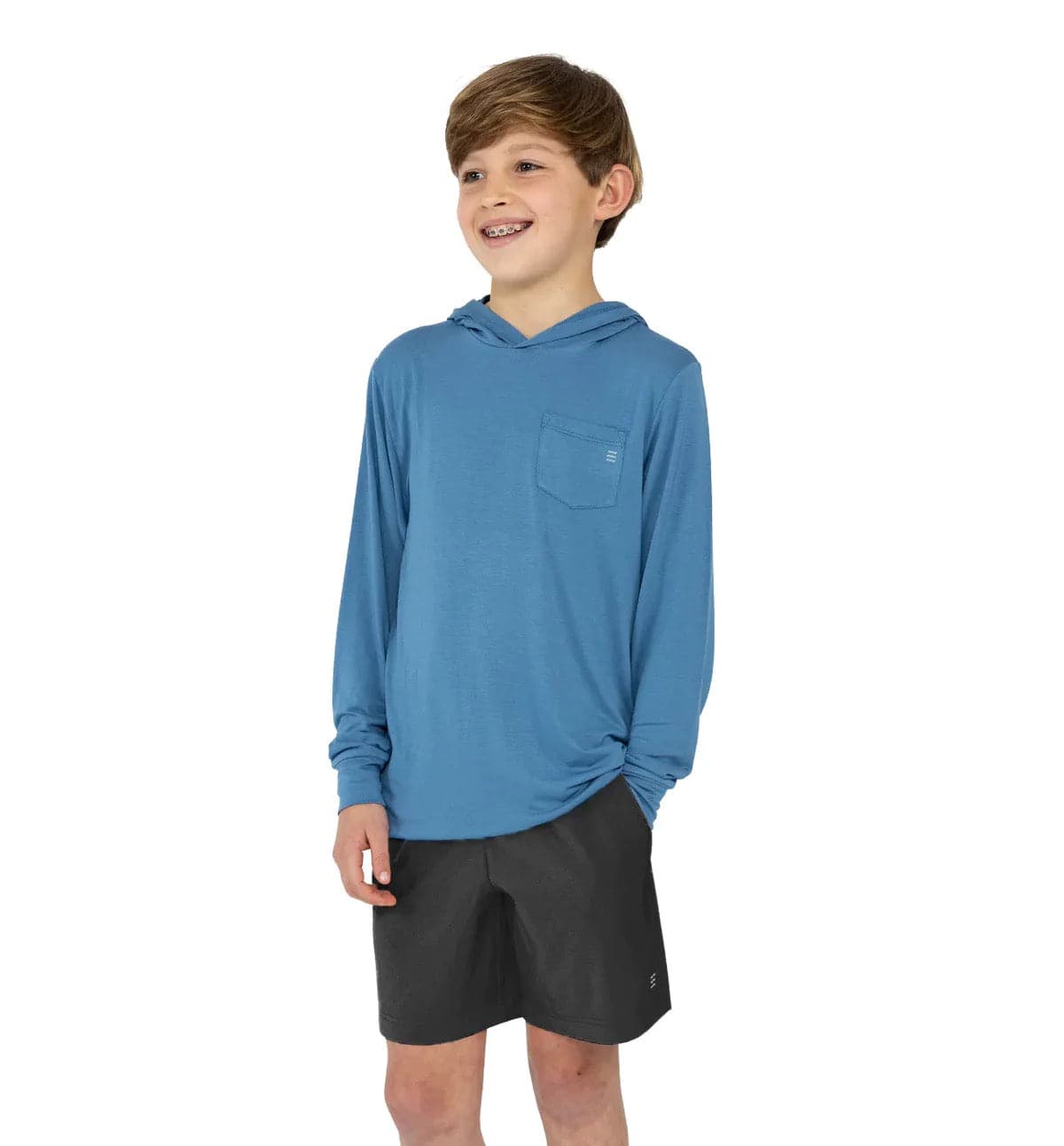 Featuring the Boys' Breeze Short kid's and babies, kid's thermal layering manufactured by Free Fly shown here from one angle.